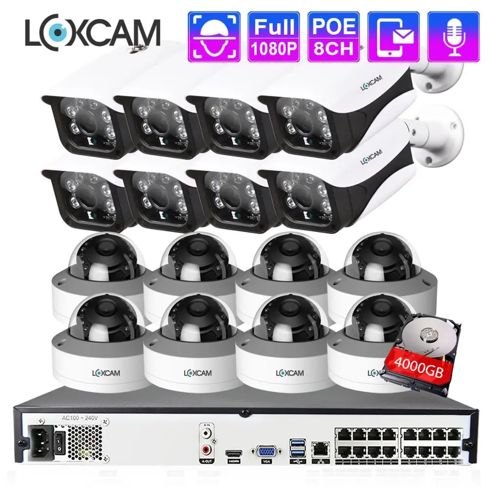 Система видеонаблюдения LOXCAM H.265 + 16CH 5MP POE NVR 2 МП аудио 1080P @ 25fps наружная IP камера IP66