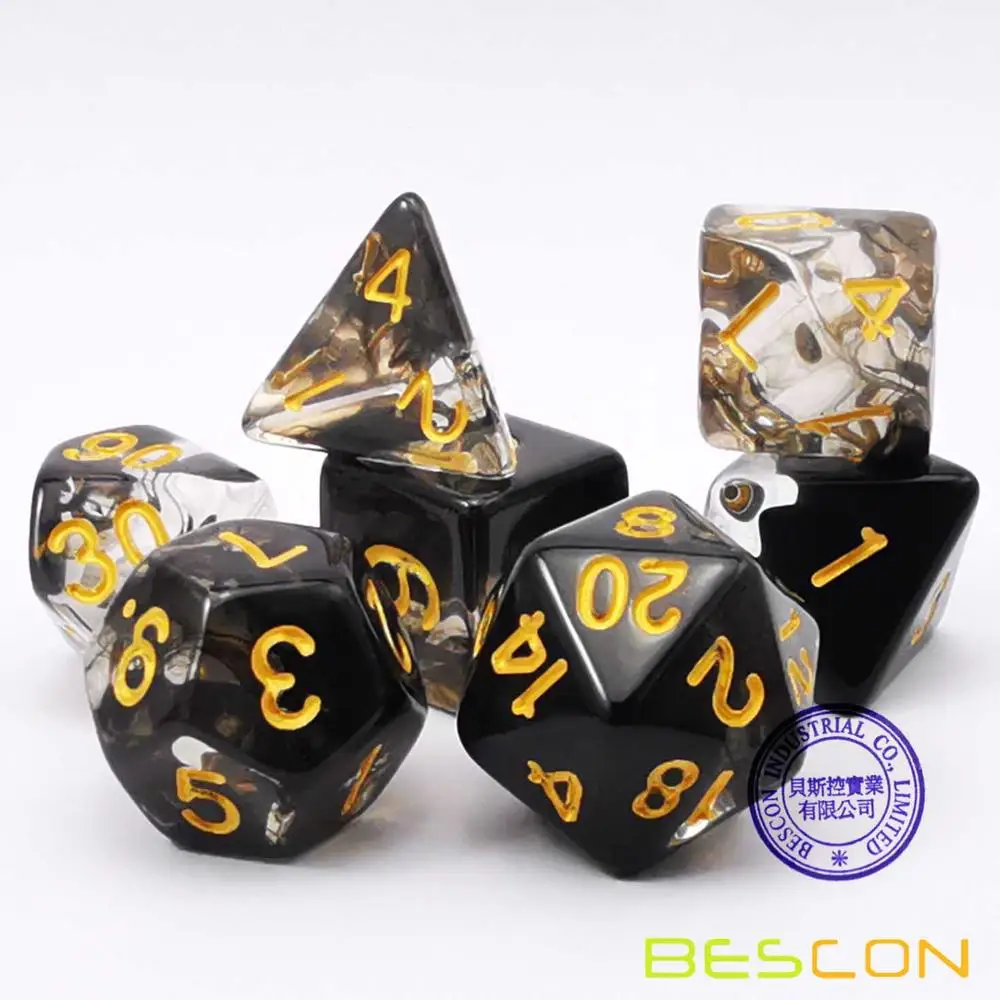 Bescon Crystal Blue 7-ПК разнообразные игральные кости набор, Bescon многогранные игральные кости набор Кристалл синий, румяна, трава, фиолетовый, черный, розовое облако - Цвет: Crystal Black