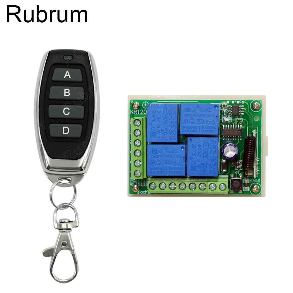 

Rubrum 433Mhz DC 12V Universal Wireless RF Remote Control Switch 4CH Relay Receiver Module And Smart Remote Controls Transmitter