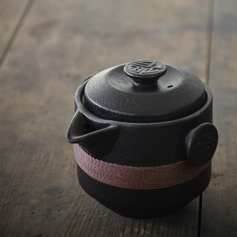 Tangpin Black Crockery Ceramic Teapots With 2 Cups a Tea Sets Portable Travel Tea Set Drinkware