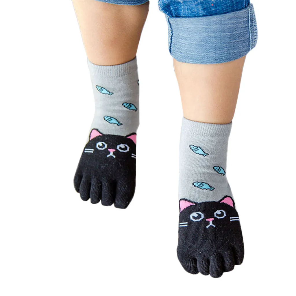 Модные детские носки с пальцами милые носки детские возраст 1-3 года Носки для маленьких девочек и мальчиков с рисунками животных, пять носок с пальцами, чулочно-носочные изделия