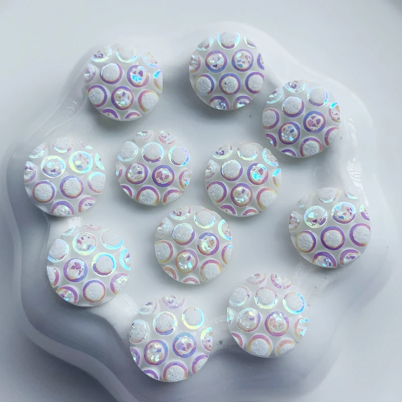 

60Pcs 12mm AB Color crystals Resin Round Rhinestone trim DIY Wedding Dress stick button -S950