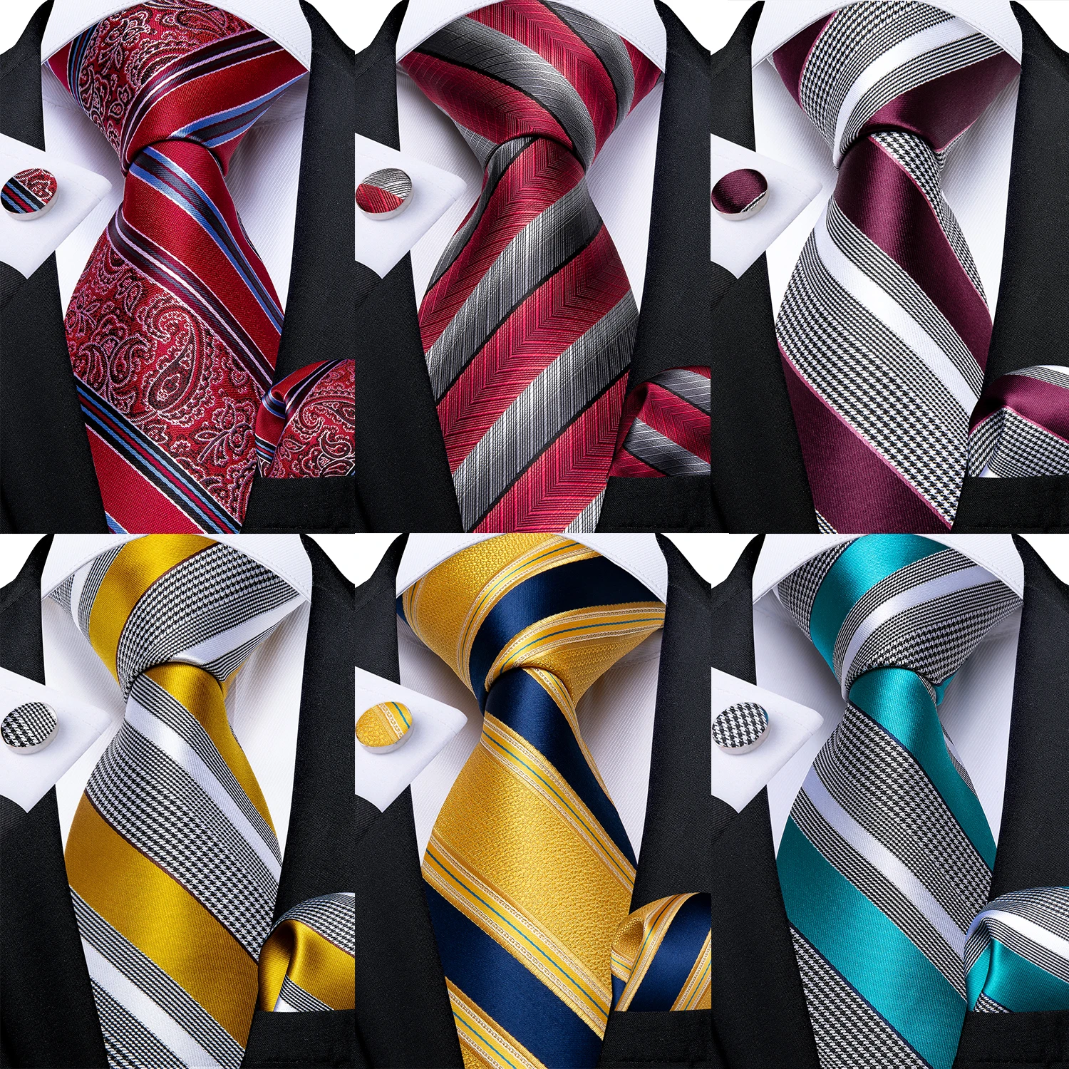 Classic Striped Men's Ties 8cm 100% Silk Red Blue Yellow Necktie Formal Business Wedding Tie Set Cravat Gift For Men DiBanGu