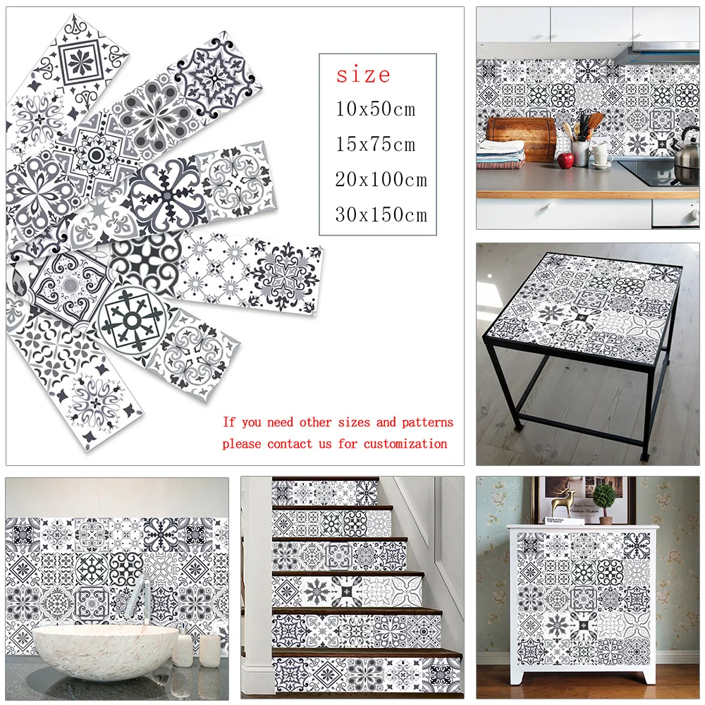 Retro Pattern Gray Strip Ceramic Tiles Wall Sticker Sofa TV Walls Stairs Kitchen Decoration Wall Decals Removable Art Wallpaper
