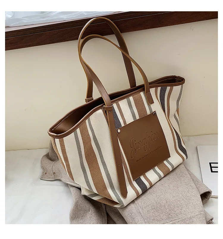 Black White Blue Stripe Handbag 2019 Extra Large Canvas Tote Bags for Women Canvas Bucket Shopper Shoulder Bag Ladies Office Bag (3)