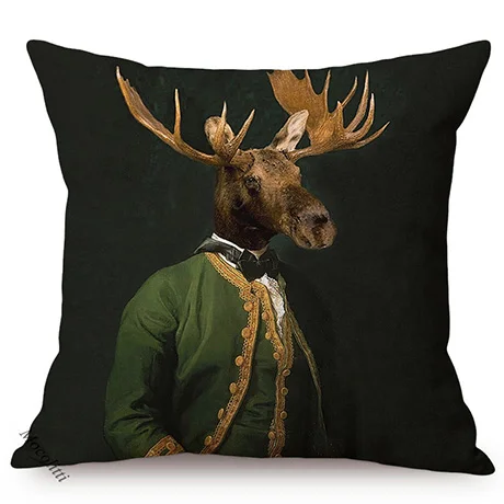 Europe Art Posters Style Decorative Cushion Cover Deer Giraffe Owl Ostrich Funky Animal Vintage Portrait Sofa Throw Pillow Case 