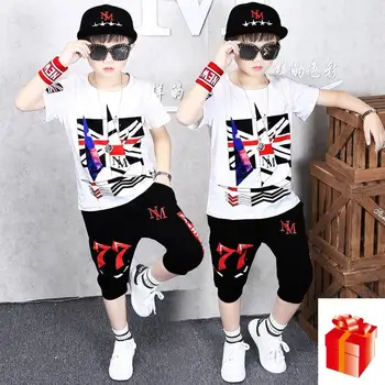 

Boys Cotton Clothes Suit 2020 Fashion Kids Summer Short Sleeves Sets Children Sports Hip-hop Two-piece Easter Teen Clothes Sets