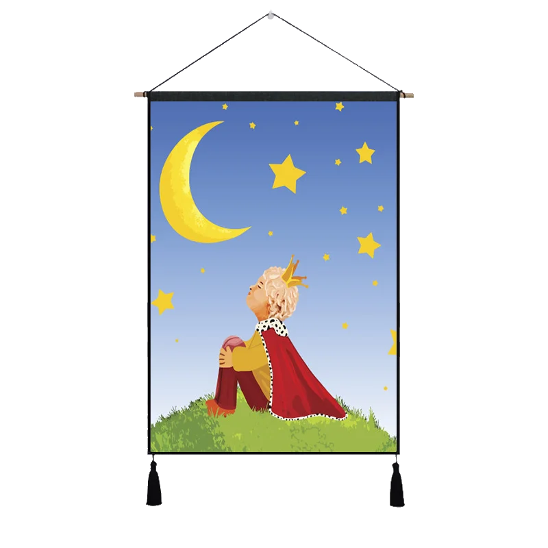 Коричневый Роза лиса друг маленький Le Petit Prince мультфильм ткань хлопок линия живопись плакат домашняя декоративная настенная вешалка гобелен подарок - Цвет: Коричневый