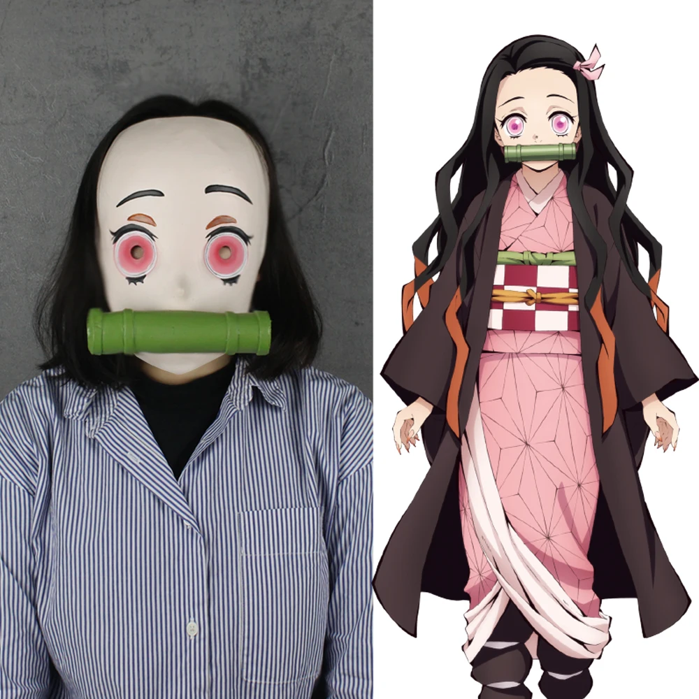 Латекс демон убийца Kimetsu без Yaiba камадо Nezuko Косплэй маска с уплотнением палка