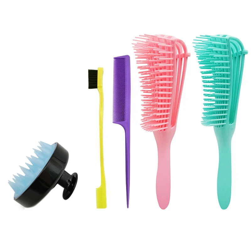 

Detangler Hair Brush Anti-Static Scalp Comb Salon Styling Hair Brushes Comb Set for Hair Textured 3A to 4C Kinky Hair