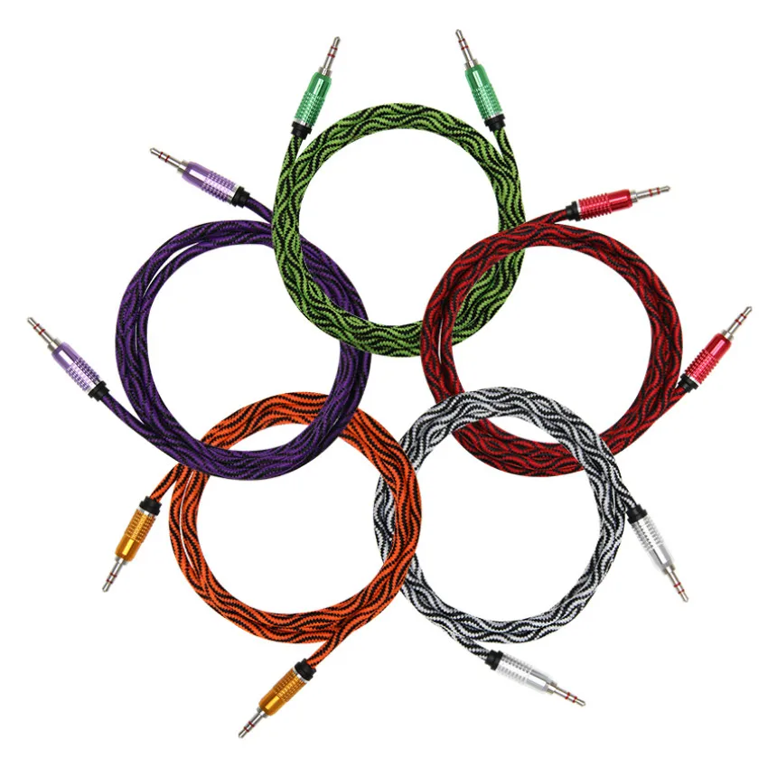 Colorful Nylon Braided Car Audio Aux Extension Cable 5ft 1 5m Cord Auxiliary Stereo Jack 3 5mm Male Lead for Phone Headphone