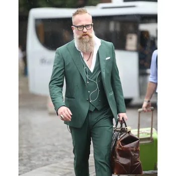 

Mens Suits (Jacket+Pants+vest) Custom Green Double Breasted Men Suit Casual Slim Fit Men Tuxedo 3 Pieces Wedding Groom Suits