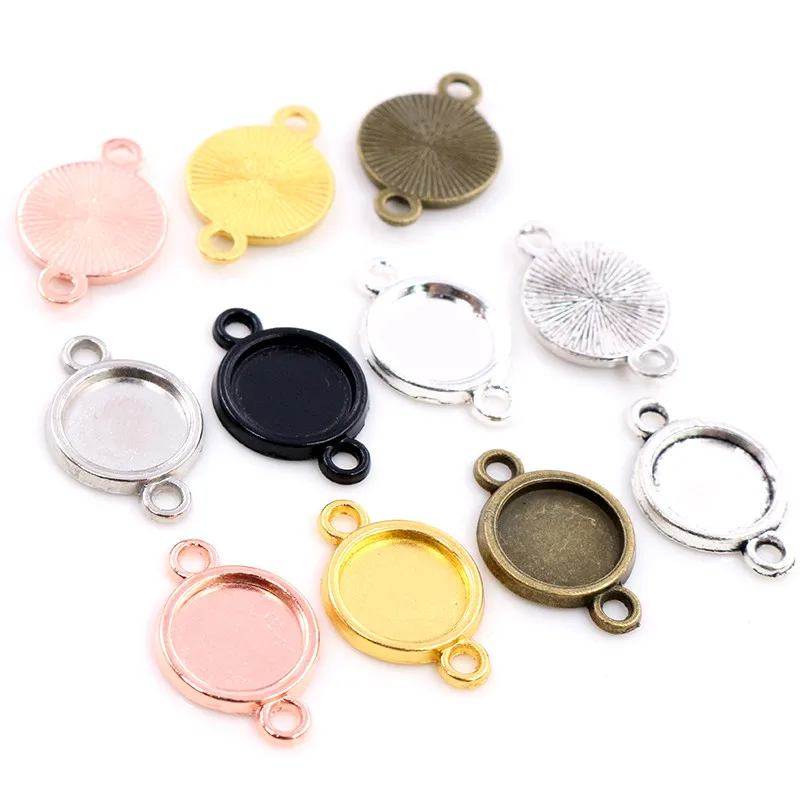 50pcs 8 10mm Inner Size Classic 7 Colors Plated One Sided Double Hanging Simple Style Cabochon Base Setting Charms Pendant | Украшения и