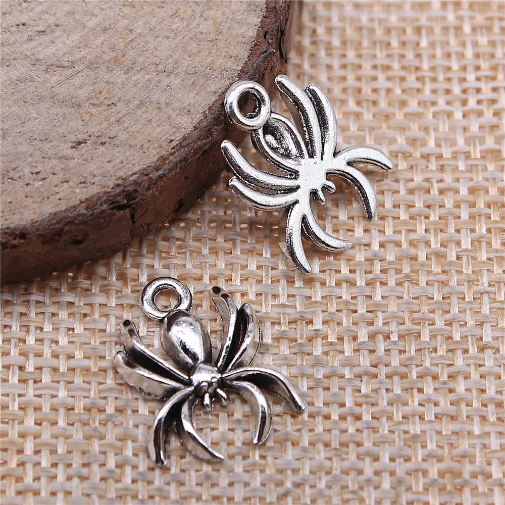 

free shipping 72pcs 15mm antique silver spider charms diy retro jewelry fit Earring keychain hair card pendant accessories