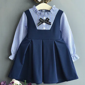 

New Baby Girls Dress Autumn Striped with Bow Long Sleeve Princess Dresses for Girl Kids Dress Spring Vestidos 2 5 6 Years