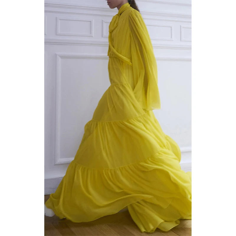 Европейское подиумное платье 2020 женское весеннее элегантное с оборками и бантом