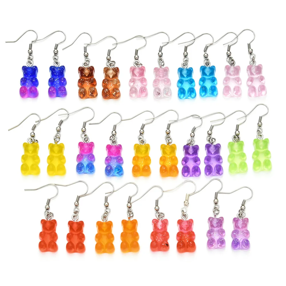 Animal Gummy Bear Earrings Creative Gradient Glitter Colorful Minimalism Cartoon Female Ear Hooks Danglers Jewelry Kids Gift