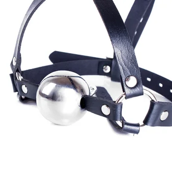 Bdsm Slave Role Play Head Bondage Leather Harness Strap with 42mm Stainless Steel Ball Gag Sex Toys for Fetish Open Mouth Flirt 2