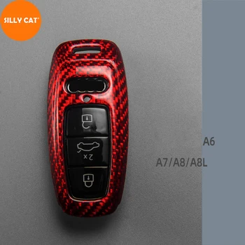 

True Carbon Fiber Car Keychain Remote Car Key Case Cover Holder Chain Fob Suit For Audi A6 C8 A7 4KA A8 4N2 4N8 Q8 4MN Key Case
