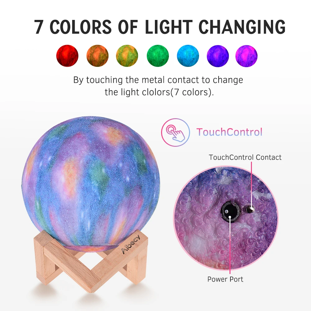

Aibecy 3D Print Rechargeable Moon Lamp LED Night Light Creative Touch Switch 16 Glowing Colors Control & Touch Rechargeable