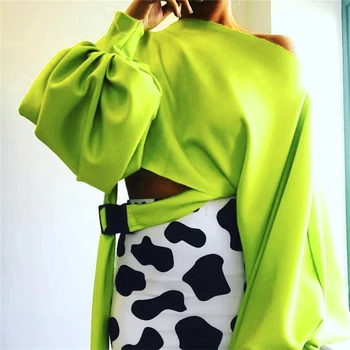 

2019 New Women Autumn Long Sleeve Sweatshirts Loose Slash Neck Crop Tops Pullovers with Belt Fashion Womens Top Shirt Streewear