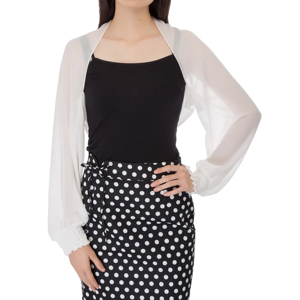 

Formal Shrug Casual Bolero Blouse Coat Summer Party Kate kasin Women Long sleeves Open front Chiffon