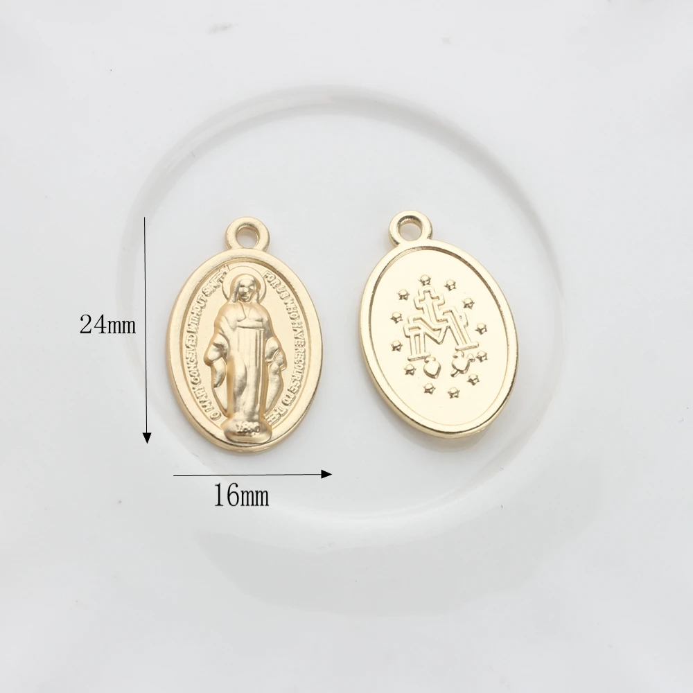 Zinc Alloy Charms Golden Oval Coin Virgin Mary Charms Pendant For DIY Fashion Necklace Jewelry Bracelet Making Accessories