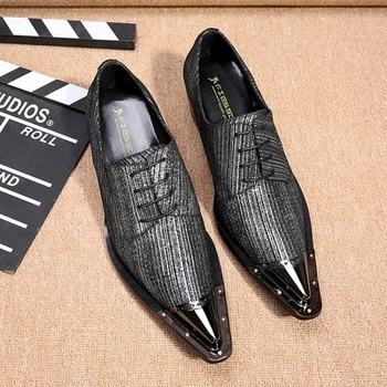 

upper Gray stripe leather leather upper leather upper leather steel head with young party men's shoes