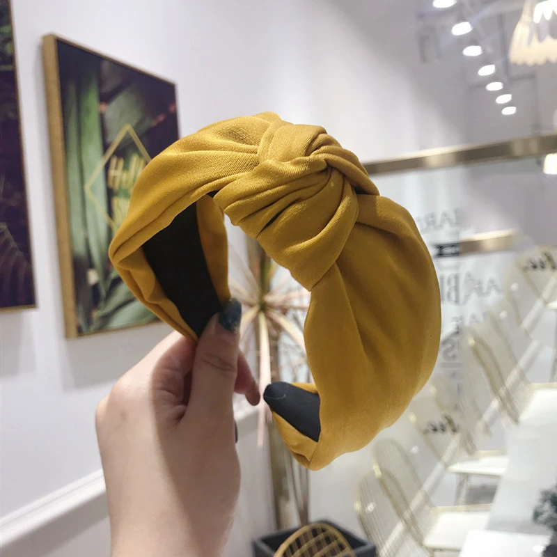 Цвет: желтый 1 pc Fashion Style Women Girls Solid Bezel Vintage Hairband Headband Female Girls Korean Cross Satin Hair Accessories Headwear - Цвет: Цвет: желтый