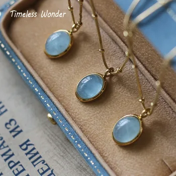 

Timeless Wonder Titanium Geo Blue Stone Choker Necklace Women Stainless Steel Jewelry Trendy Neat Boho Top Ins Party Opal 6427