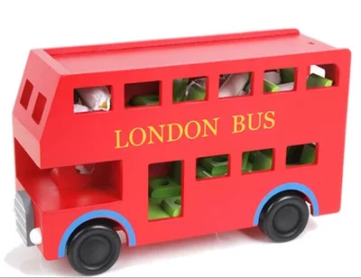 

New Products Tru 'R' Us Toy Car Bright Red Double Layer London Bus Wood Assembled Block ENLIGHTEN Qizhi Toy