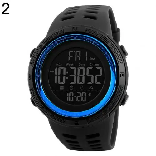 Мужские модные уличные часы с будильником, цифровой дисплей, водонепроницаемые спортивные наручные часы с календарем, силиконовый ремешок, relogio inteligente Mas-cu - Цвет: Black Blue