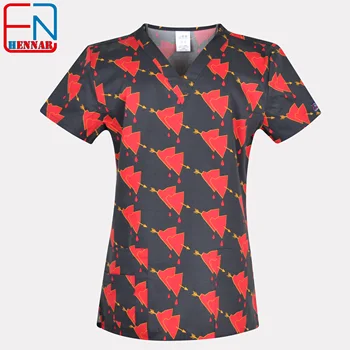 

Brand medical scrub tops for women surgical scrubs,scrub uniform in 100% print cotton Chengse maotouying