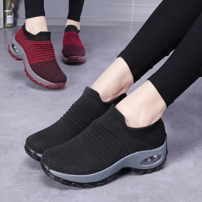 

Women Slip On Mesh Walking Shoes Air Cushion Comfortable Platform Working Sneakers M88