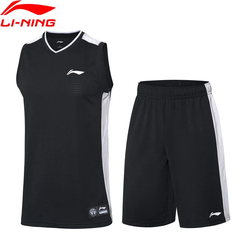  Мужской костюм для баскетбольных соревнований Li Ning, спортивные футболки и шорты из полиэстера стандартного кроя, li ning, p067 