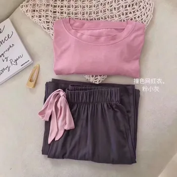 

2020 Summer Bump Lazy HomeWear Bump Color Net Red Two-Piece Modale Cotton Pyjamas Women's Coloring Suitt tz57