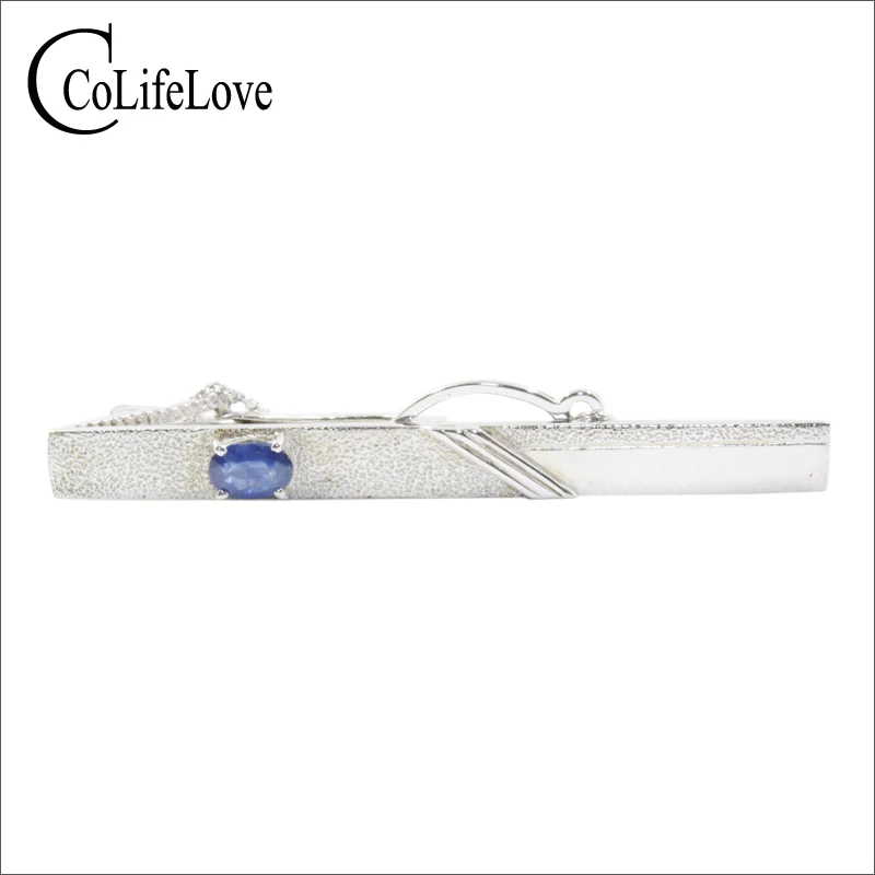 CoLifeJewelryNaturalSapphireTieClip925SilverTieClipforDaily