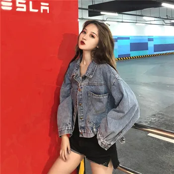 

Spring And Autumn 2020 New Korean Retro Bf Fashion Original Night Style Top Loose Bat Short Net Red Denim Coat Female