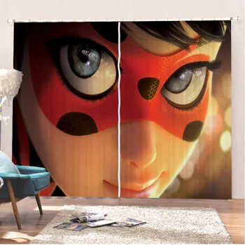 

Anime Character Window Drapes 3D Cartoon Ladybug Print Living Room Bedroom Window Treatments 2 Panels/Set Home Decor Polyester