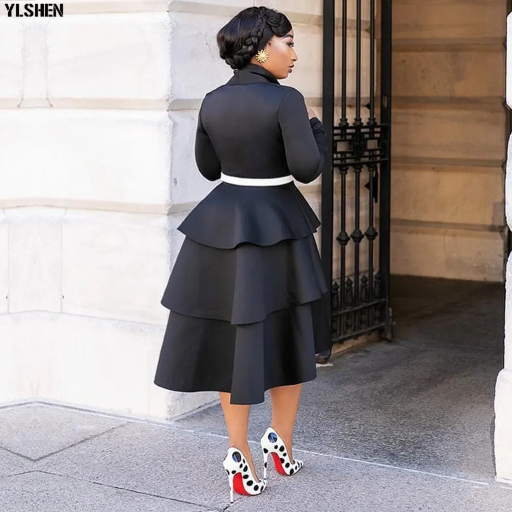 Black Red African Dresses for Women Solid Africa Dress African Clothes Fashion Falbala Evening Dress Robe Africaine Femme 2019 12