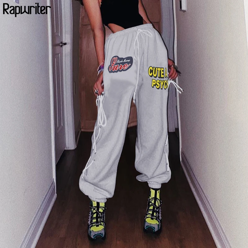 Letter Print Drawstring Side Reflective Bandage Wide High Waist Sweatpants Joggers Women 2020 Harajuku Long y2k Pants Capris Letter Print Drawstring Side Reflective Bandage Wide High Waist Sweatpants Joggers Women 2020 Harajuku Long y2k Pants Capris
