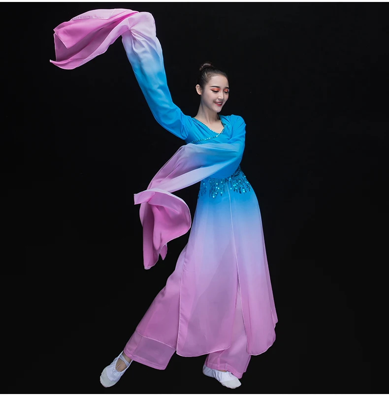 Китайские классические танцевальные костюмы Yangko для женщин, Китайская классическая танцевальная одежда для фанатов, костюм для сцены с высокой талией