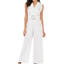 Aliexpress - Spring New Jumpsuit Women Stripe V Neck Romper Elegant Office Suit Long Pants Jumpsuit Summer Sleeveless Belt White Bodysuits