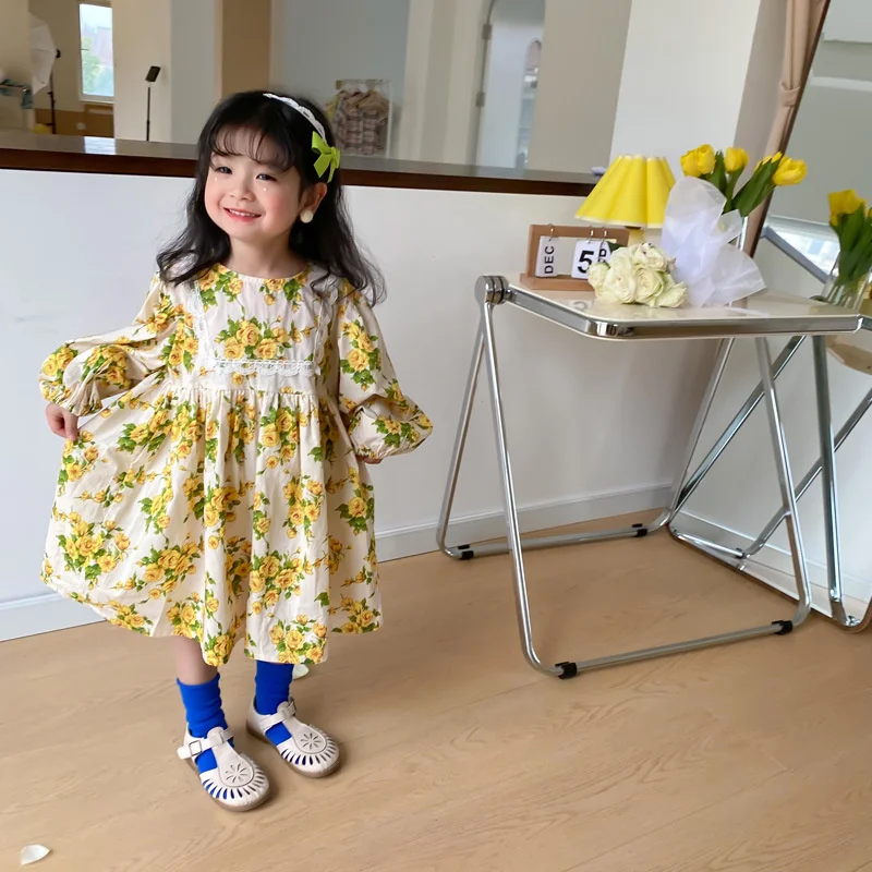 

Girl Dress Party Evening Gown Cotton 2022 Printed Spring Autumn Cotton Flower Girl Dress Vestido Robe Fille Long sleeve Kids Ba