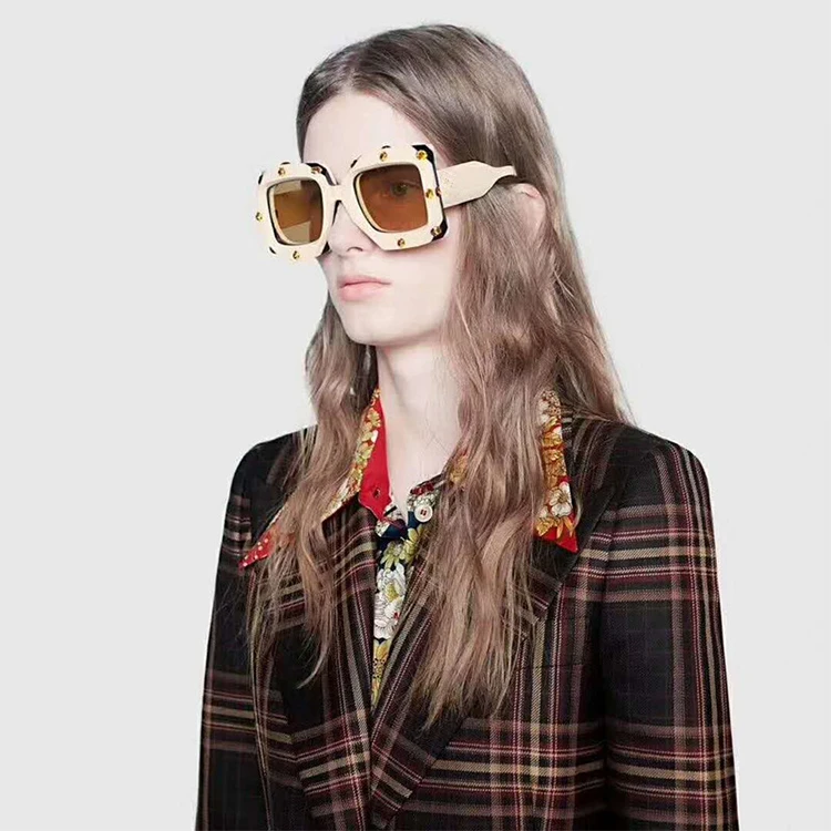 Fashion WhiteBrand Oversized Sunglasses clear Shades sun glasses for men luxury Square Rhinestone Sunglasses Women Vintage