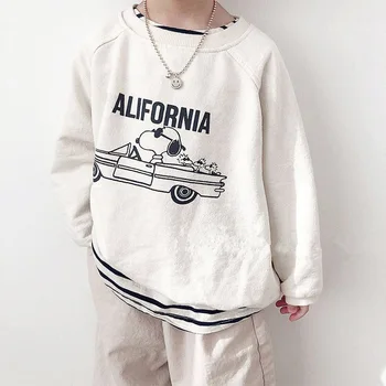 

Toddler Child Cotton Shirt with Long Sleeved Kids Autumn Clothes Letters Print Baby Loose Leisure Hooides Boy O-neck Sweatshirt