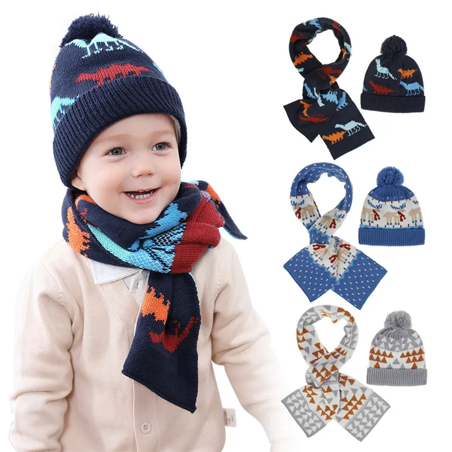 

1-4 Years Christmas Toddler Kids Warm Fashion Winter Baby Toddler Girls Boys Deer Knit Knitted Scarf + Ball Beanie Hat Set