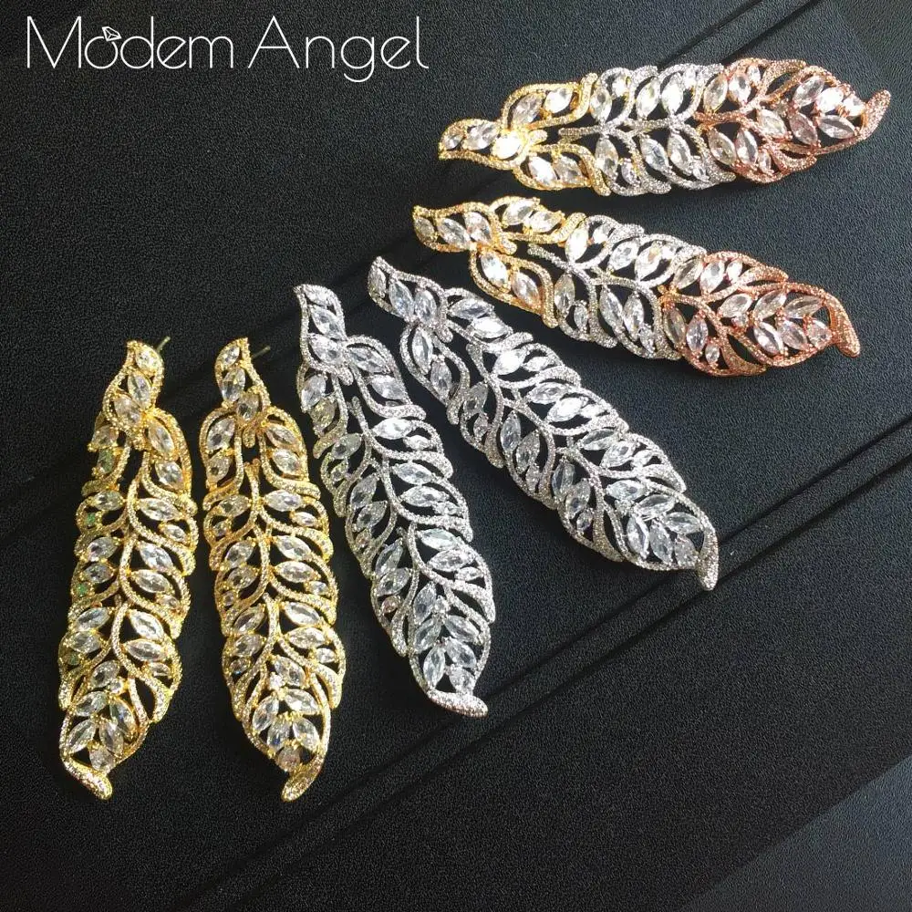 

ModemAngel Clear Mirco Pave Leaf Water Drop Dangle Earring Great Design AAA+ Cubic Zirconia Fashion Earring