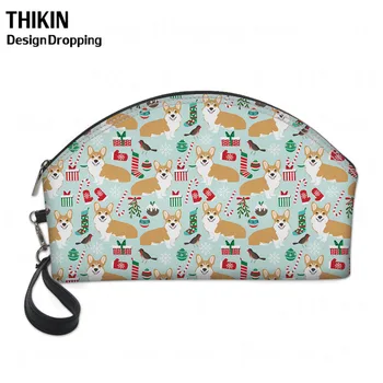 

THIKIN Cute Christmas Corgi Dog Round Cosmetic Bags for Women PU Travel Makeup Suitcase Clutch Coin Storage Pouch Toiletry Pouch