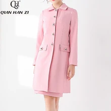 Qian Han Zi дизайнерское Брендовое подиумное модное пальто для женщин с длинным рукавом на пуговицах лилии высокого качества розовое милое Элегантное зимнее пальто куртка